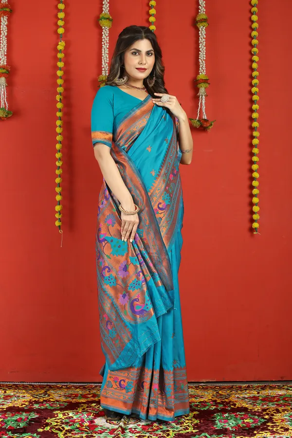 BLUE_PURE_SILK_PATHANI_SAREE